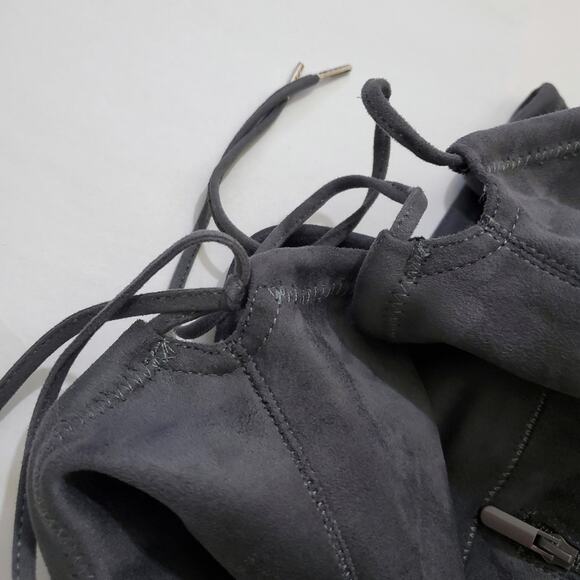 Torrid | Gray Suede Over-The-Knee Back Tie Block Heel Boots - Picture 11 of 14